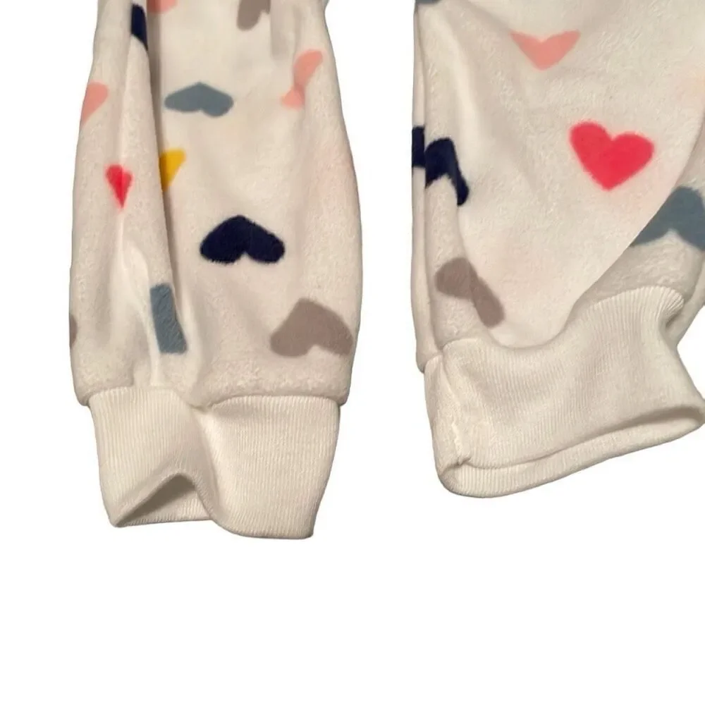 NWOT Carters White Heart Print Footless Long Sleeve Hooded Zip Up Footless Jumpe